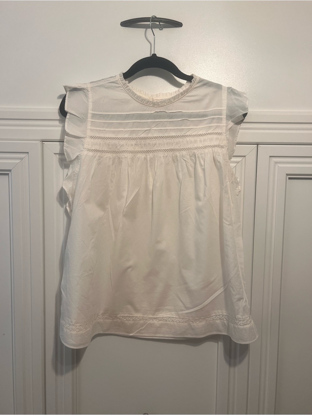 Old Navy White Ruffle Sleeve Lace Yoke Blouse